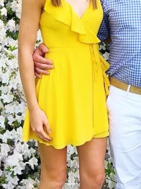 LPA Bright Yellow Ruffle Wrap Dress